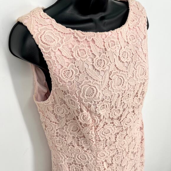 Talbots Petites Sleeveless Floral Crochet Lace Dress Womens Sz 8P Pink Lined - Picture 3 of 12